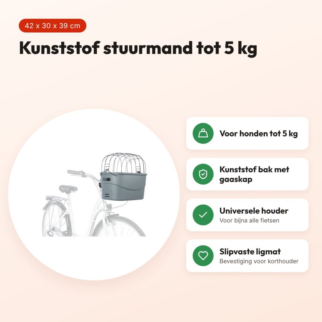 Trixie stuur-fietsmand kunststof grijs 42 x 30 x 39 cm – tot 5 kg – voordelen