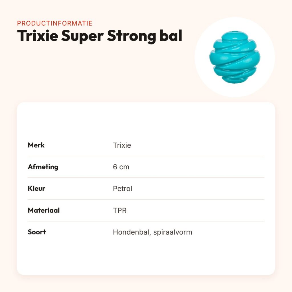 Trixie Super Strong bal TPR petrol 6 x 6 x 6 cm – spiraalvorm voor honden – productinformatie