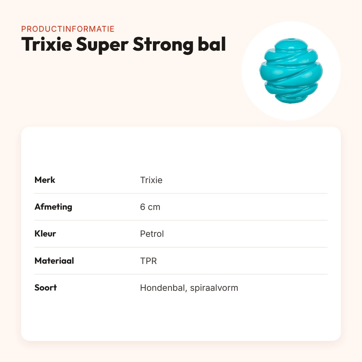Trixie Super Strong bal TPR petrol 6 x 6 x 6 cm – spiraalvorm voor honden – productinformatie