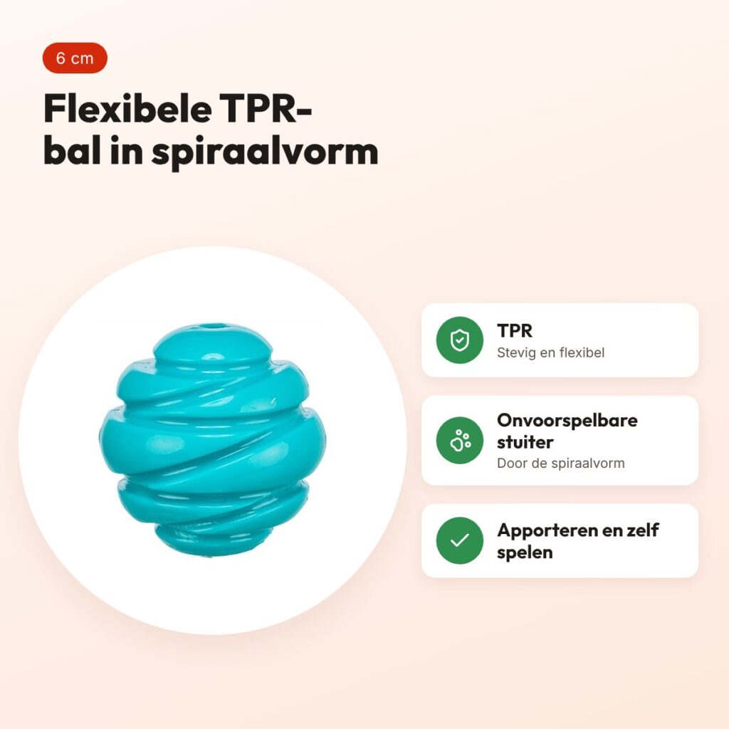 Trixie Super Strong bal TPR petrol 6 x 6 x 6 cm – spiraalvorm voor honden – voordelen