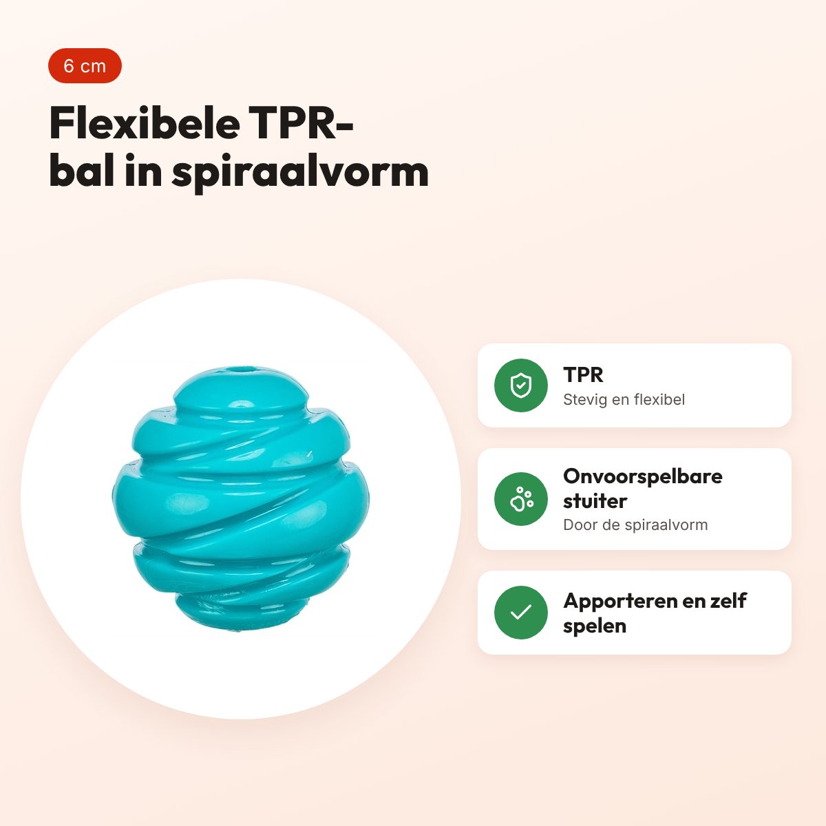 Trixie Super Strong bal TPR petrol 6 x 6 x 6 cm – spiraalvorm voor honden – voordelen