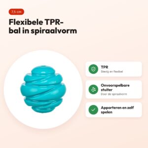 Trixie Super Strong bal TPR petrol 7,5 cm – spiraalvorm voor honden – voordelen
