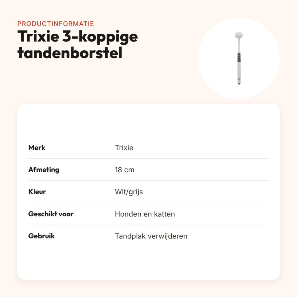 Trixie tandenborstel 3 koppen 18 cm wit/grijs – voor hond en kat – productinformatie