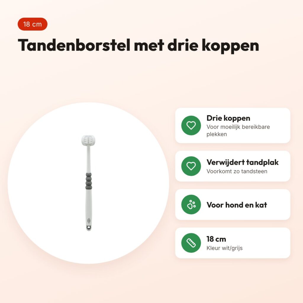 Trixie tandenborstel 3 koppen 18 cm wit/grijs – voor hond en kat – voordelen