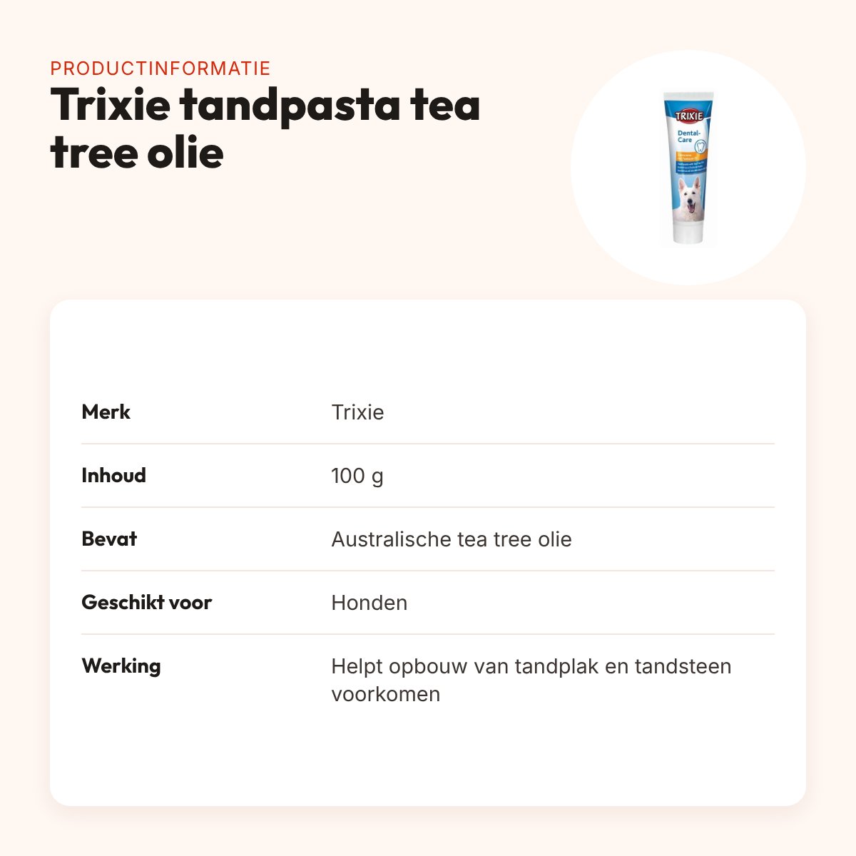 Trixie tandpasta hond 100 g – met tea tree olie – productinformatie