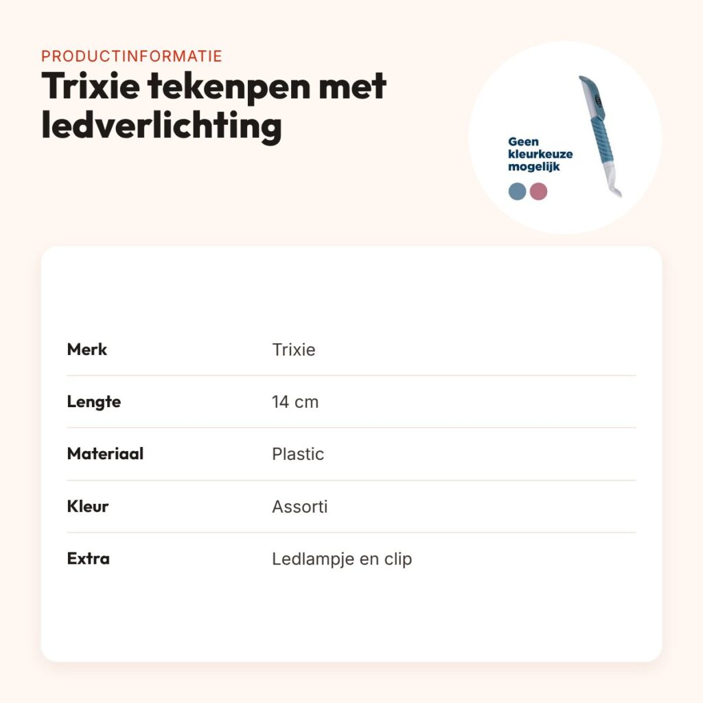 Trixie tekenpen met ledverlichting 14 cm – assorti kleur – productinformatie