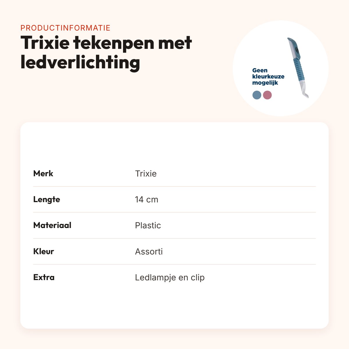 Trixie tekenpen met ledverlichting 14 cm – assorti kleur – productinformatie