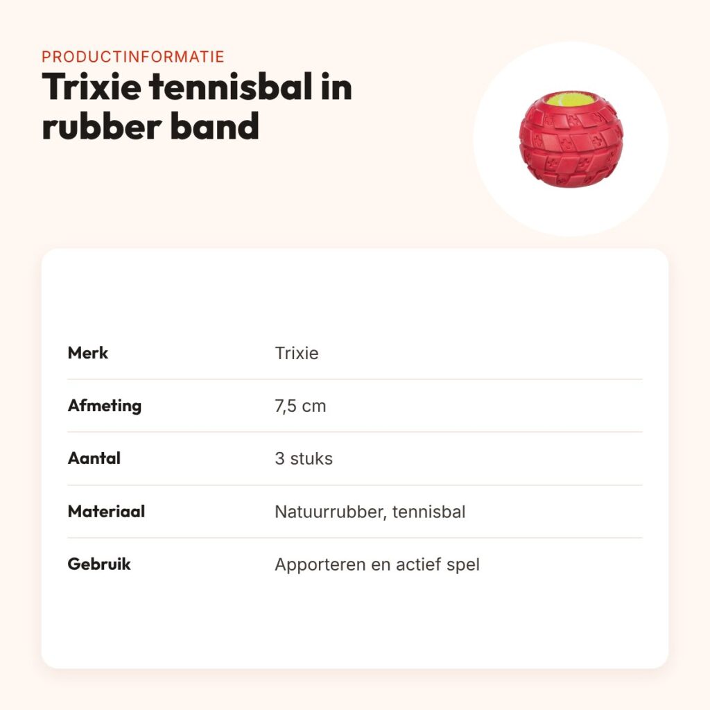 Trixie tennisbal in rubber band natuurrubber 7,5 cm – 3 stuks – productinformatie