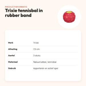 Trixie tennisbal in rubber band natuurrubber 7,5 cm – 3 stuks – productinformatie