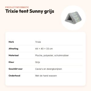 Trixie tent Sunny 44 x 40 x 33 cm – grijs, voor cavia en dwergkonijn – productinformatie