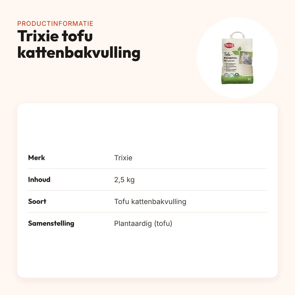 Trixie tofu kattenbakvulling 2,5 kg – plantaardig en stofarm – productinformatie