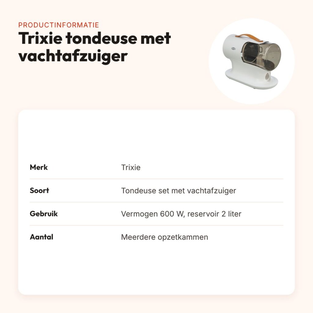 Trixie tondeuse set met vachtafzuiger 600 W – opvangreservoir 2 liter – productinformatie
