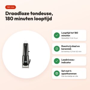 Trixie tondeuse set TR1200 draadloos wit/zwart 10 W – 180 minuten looptijd – voordelen