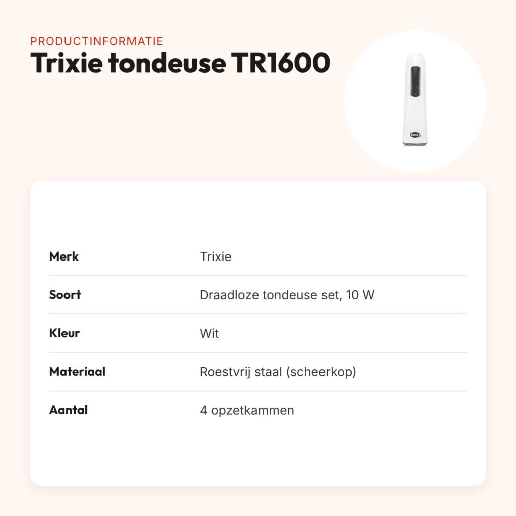 Trixie tondeuse set TR1600 draadloos wit 10 W – 120 minuten looptijd – productinformatie