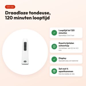 Trixie tondeuse set TR1600 draadloos wit 10 W – 120 minuten looptijd – voordelen