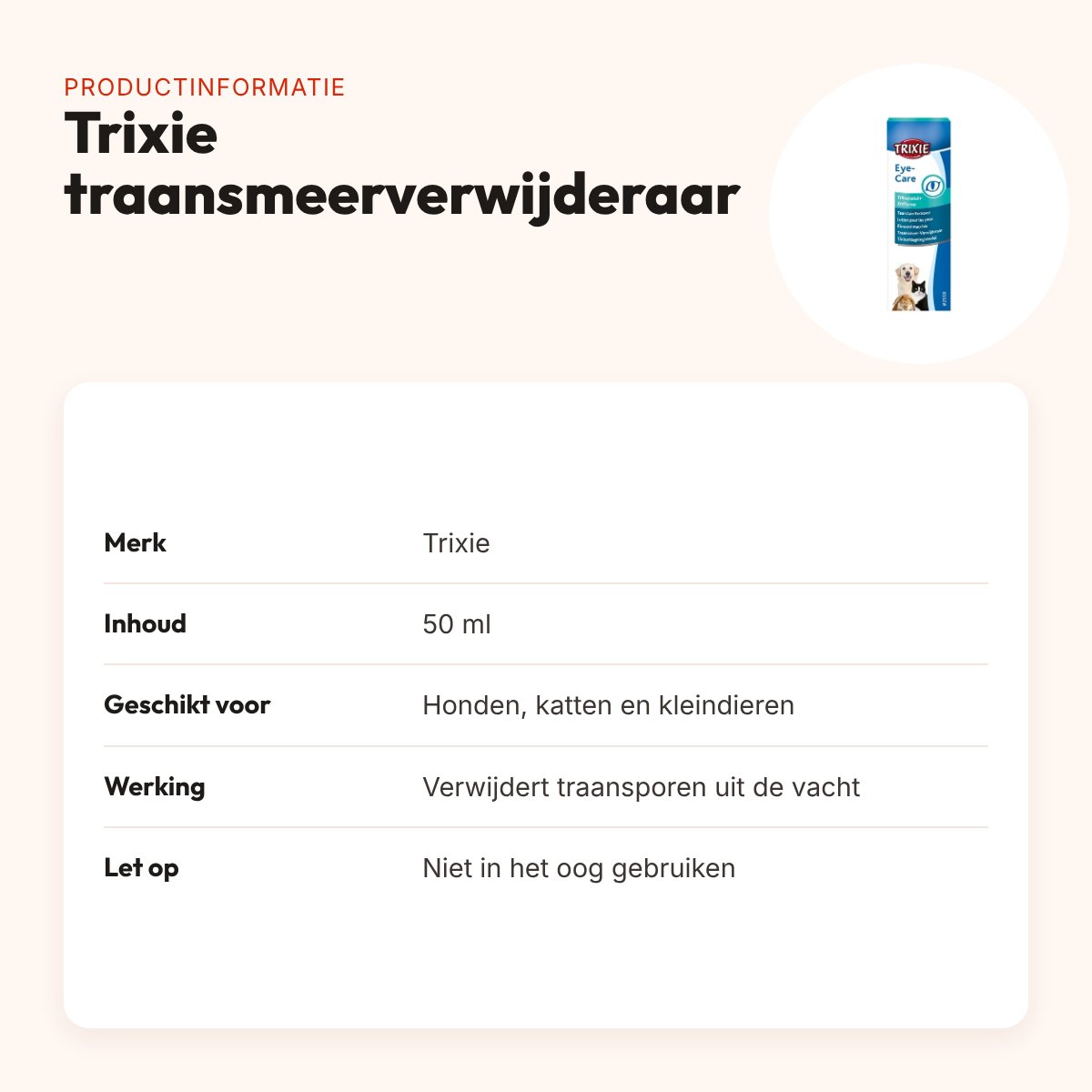 Trixie traansmeerverwijderaar 50 ml – voor honden, katten en kleindieren – productinformatie