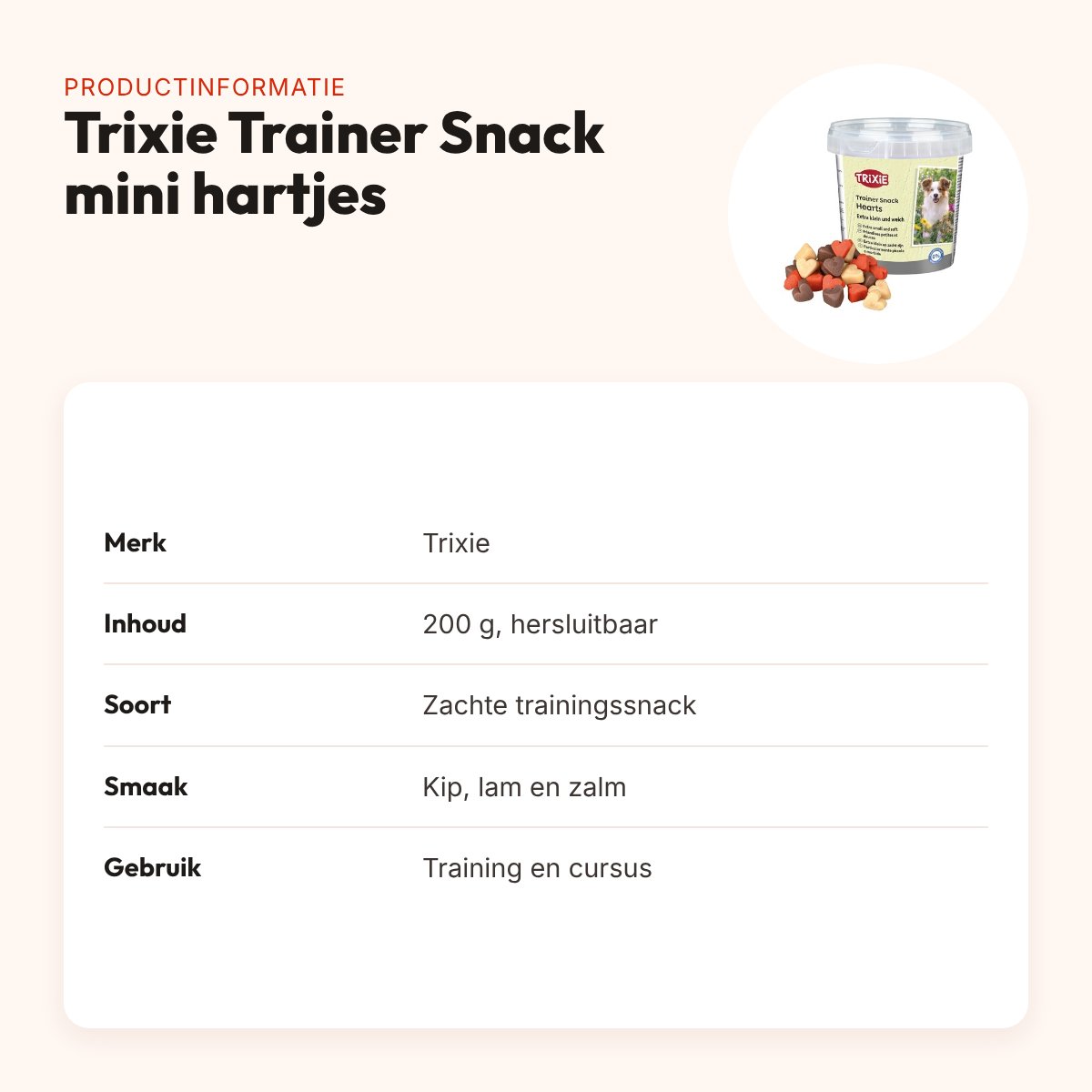 Trixie Trainer Snack mini hartjes 200 g – kip, lam en zalm – productinformatie
