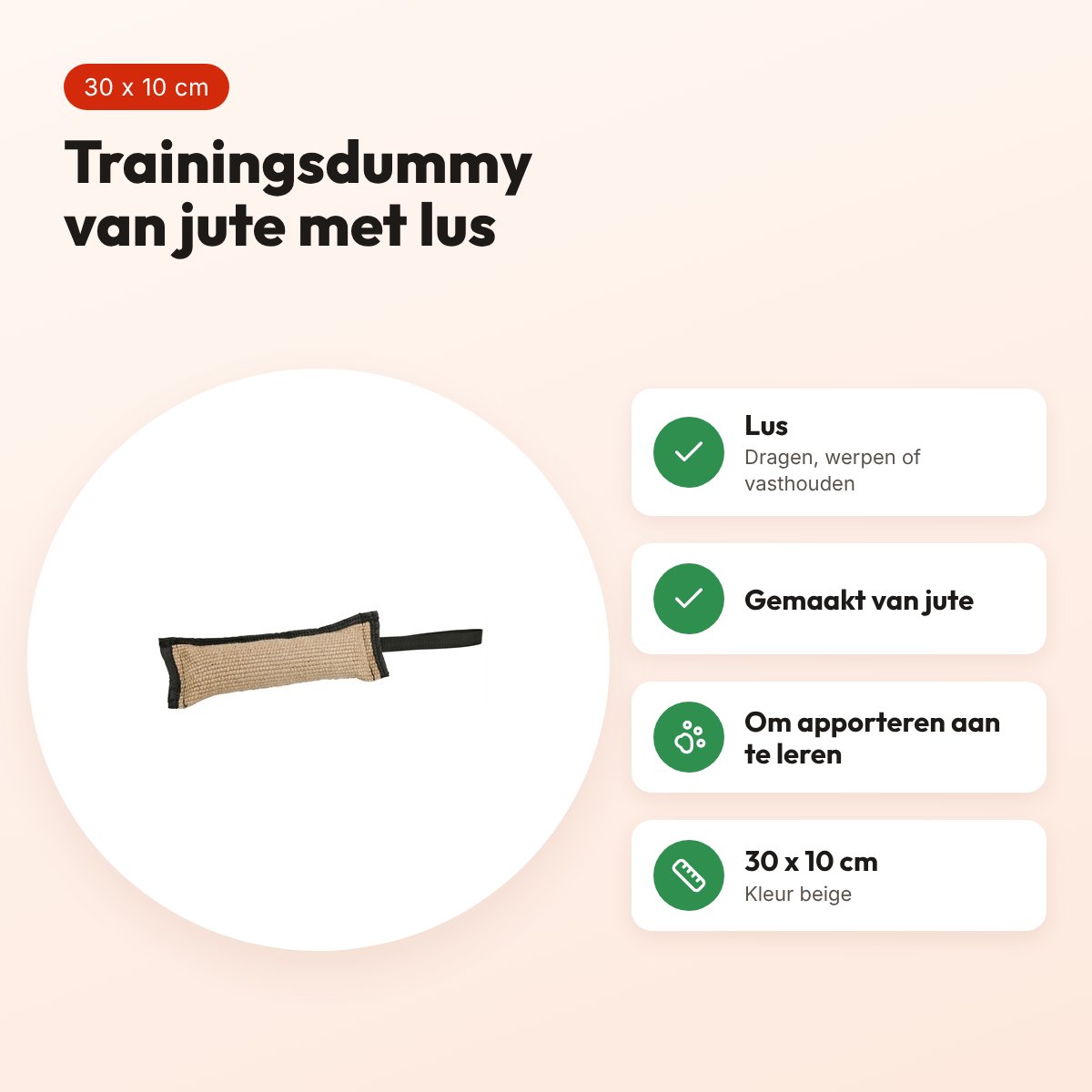 Trixie training dummy jute 30 x 10 cm – beige – voordelen