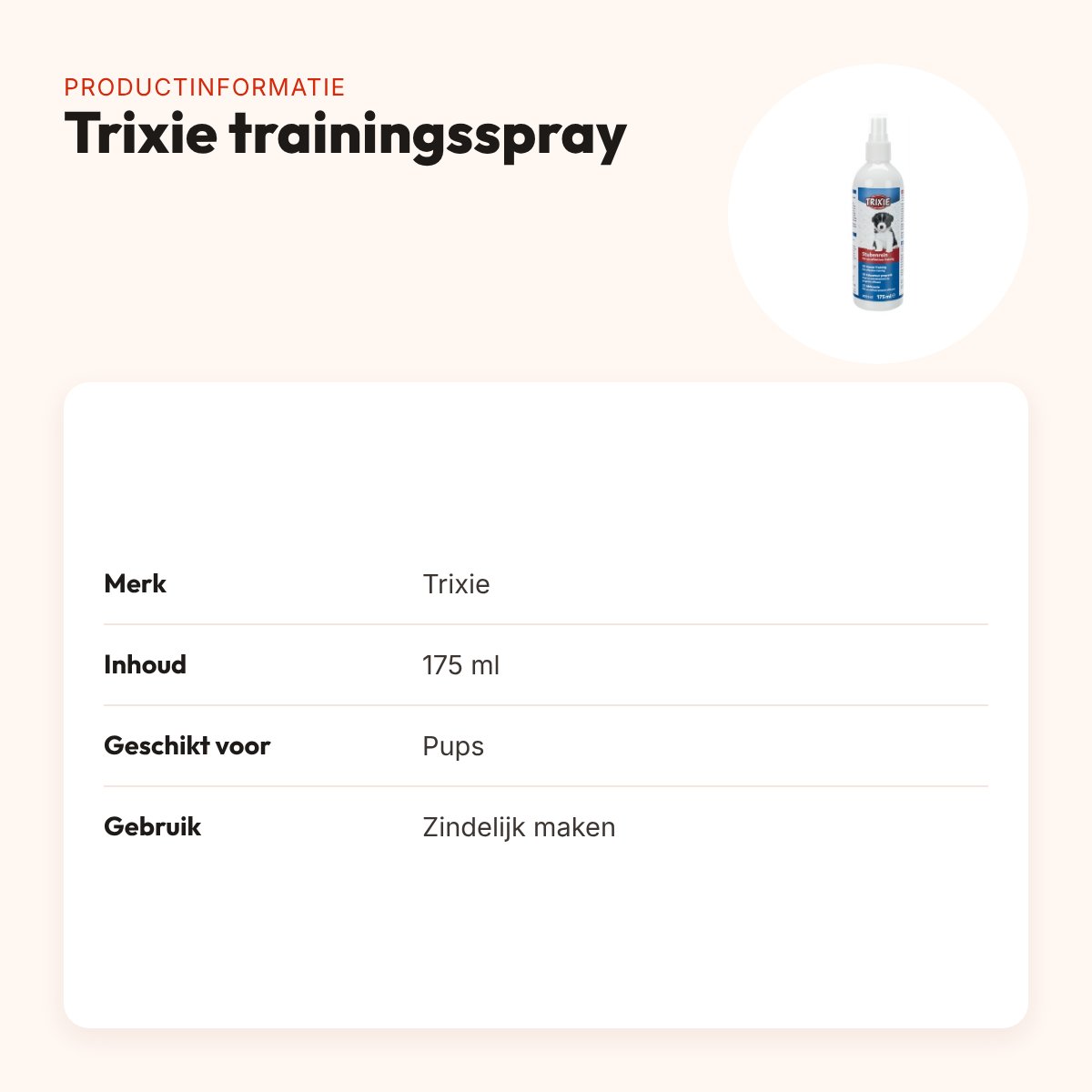 Trixie trainingsspray zindelijkheid 175 ml – voor pups – productinformatie