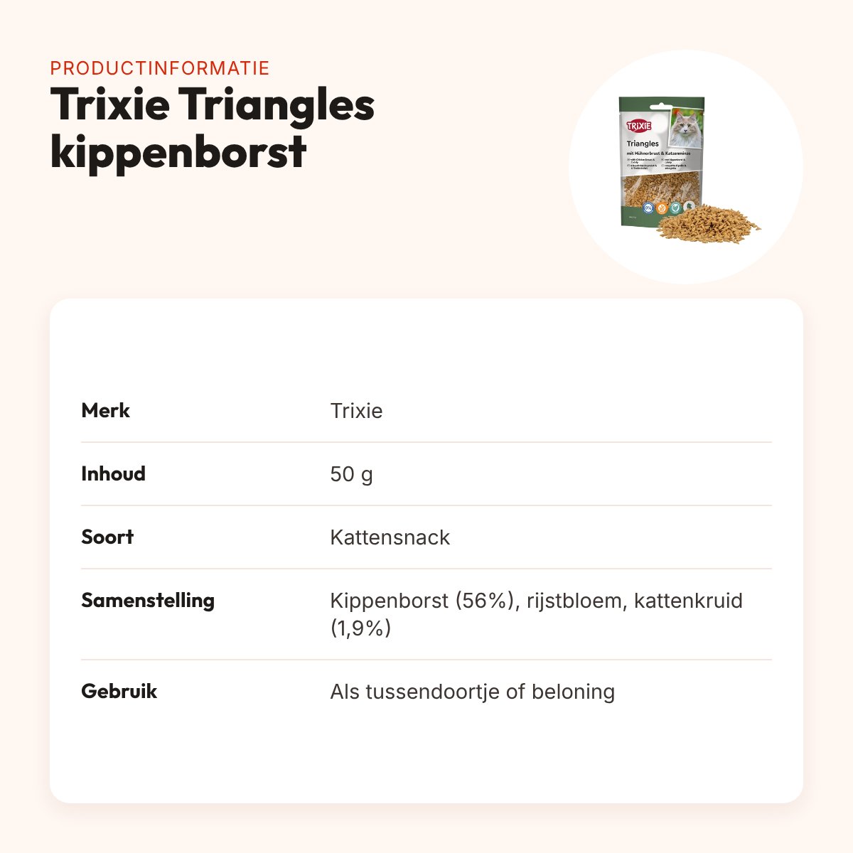 Trixie Triangles kattensnack met kippenborst en catnip 50 g – productinformatie