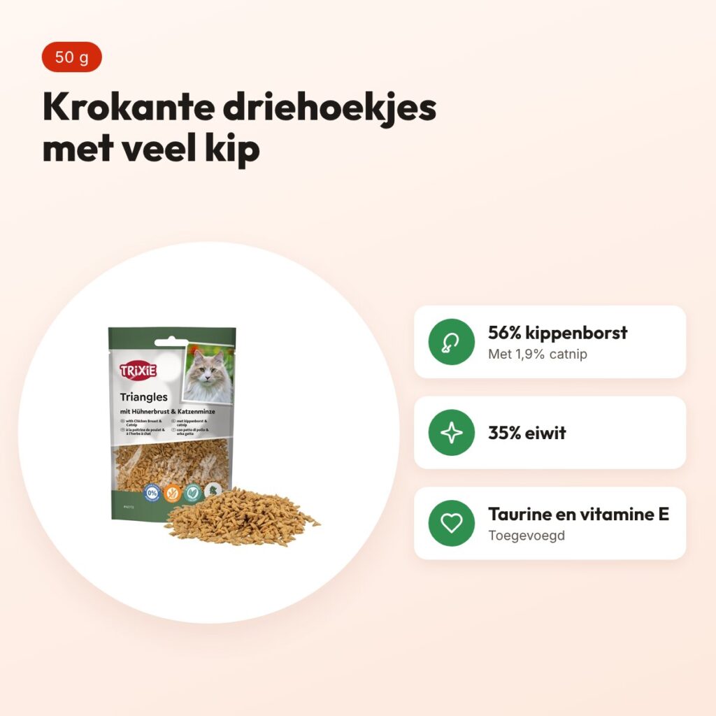 Trixie Triangles kattensnack met kippenborst en catnip 50 g – voordelen