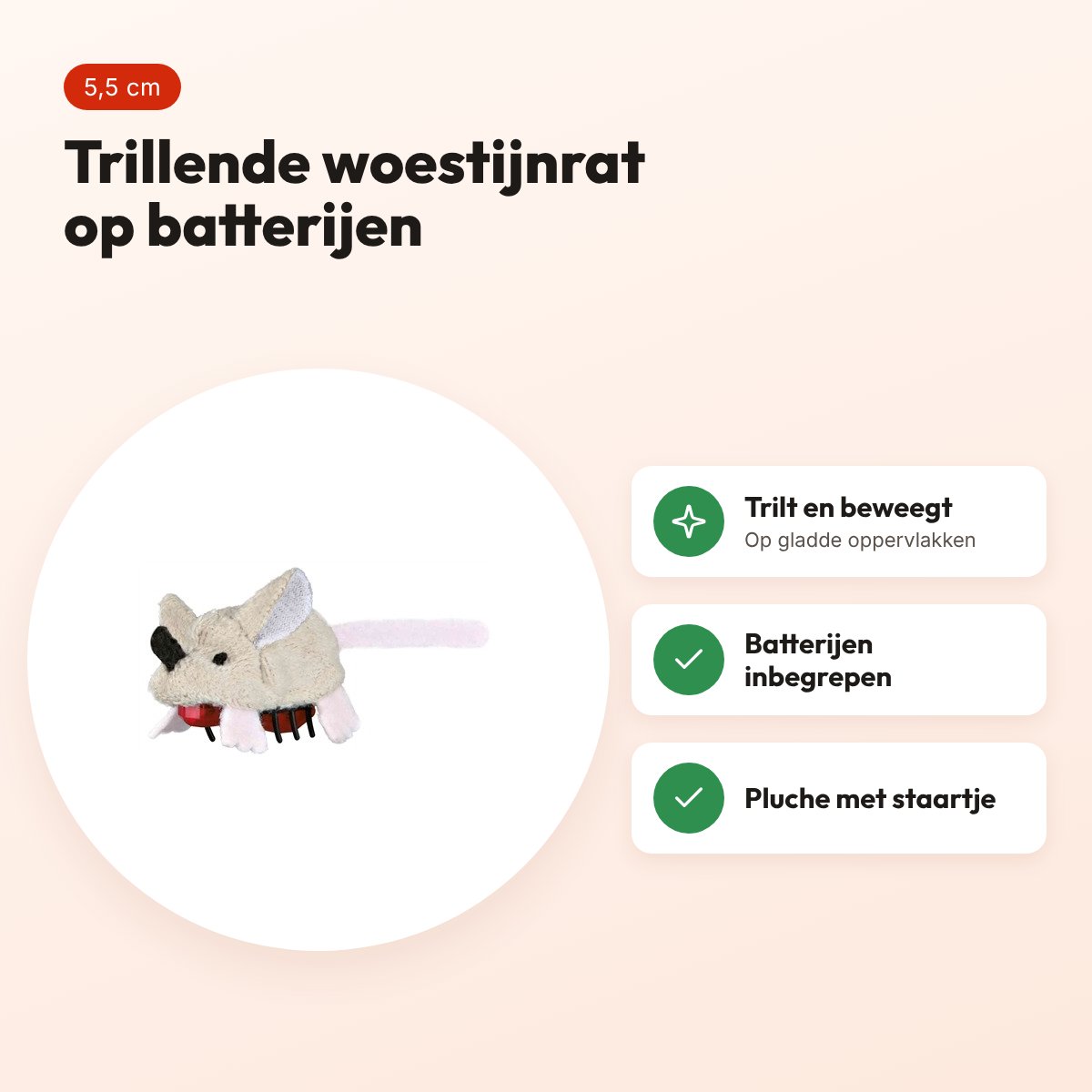 Trixie trillende woestijnrat pluche 5,5 cm – kattenspeelgoed op batterijen – voordelen