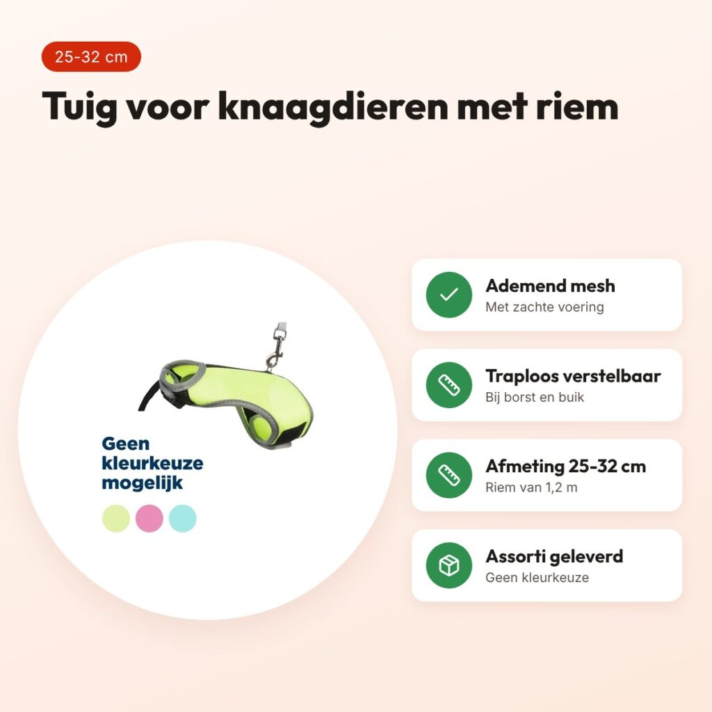 Trixie tuig voor knaagdieren met riem assorti 25-32 cm x 1,2 m – voordelen