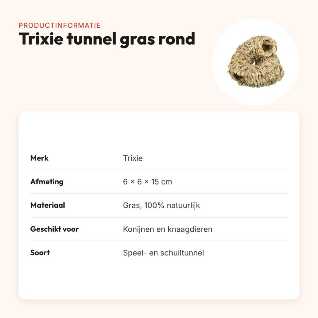 Trixie tunnel gras rond 6 x 6 x 15 cm – voor knaagdieren en konijnen – productinformatie