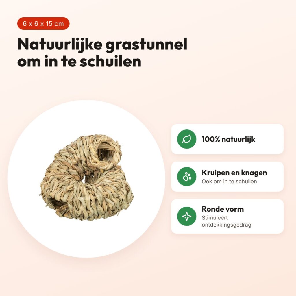 Trixie tunnel gras rond 6 x 6 x 15 cm – voor knaagdieren en konijnen – voordelen