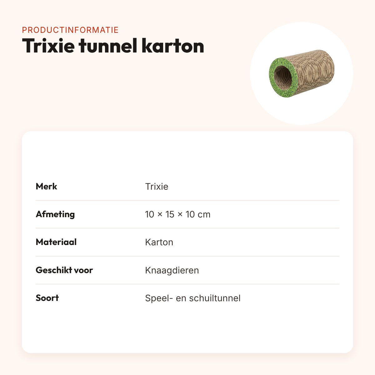 Trixie tunnel karton 10 x 15 x 10 cm – voor knaagdieren – productinformatie