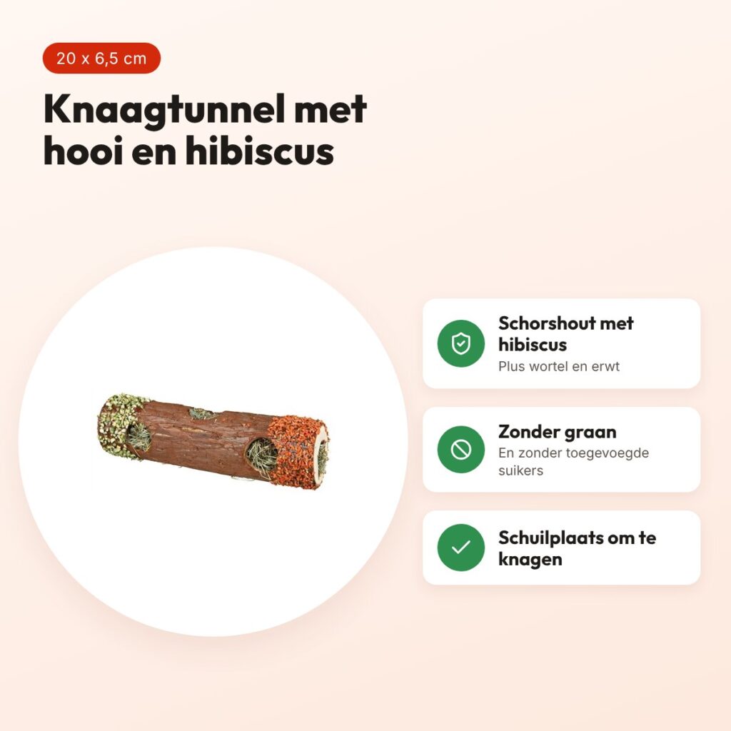 Trixie tunnelbuis met hooi en hibiscus 20 x 6,5 cm – knaagspeelgoed – voordelen
