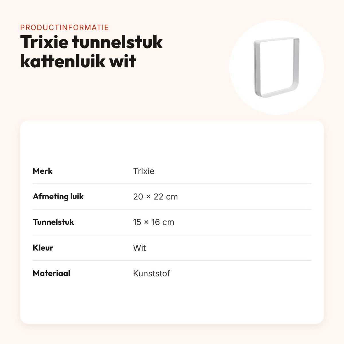 Trixie tunnelstuk voor 4-weg kattenluik wit 20 x 22 cm – productinformatie