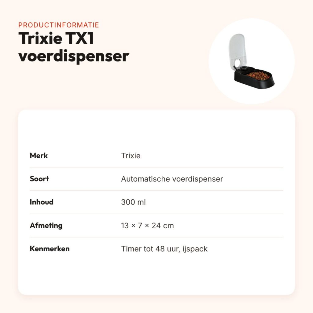 Trixie TX1 automatische voerdispenser 300 ml – timer, 13 x 7 x 24 cm – productinformatie