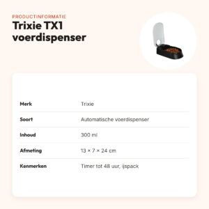Trixie TX1 automatische voerdispenser 300 ml – timer, 13 x 7 x 24 cm – productinformatie