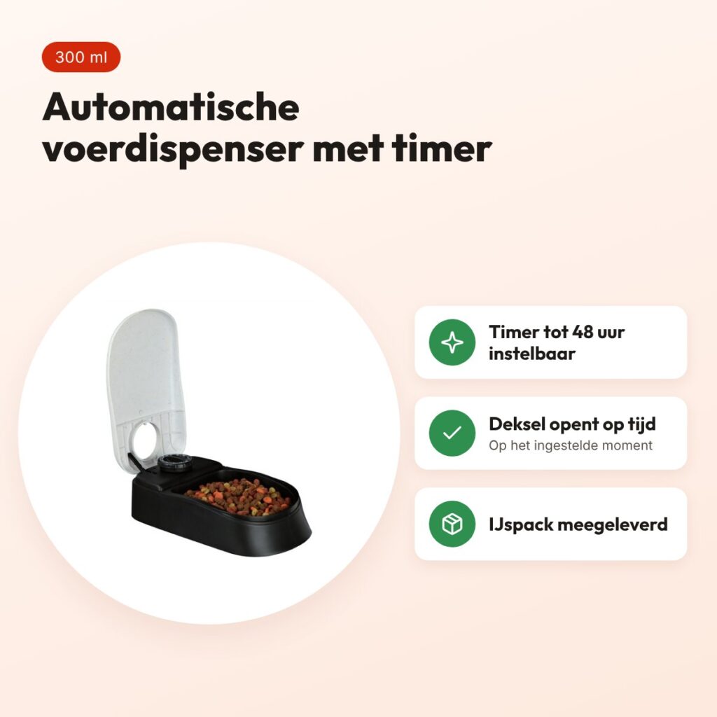 Trixie TX1 automatische voerdispenser 300 ml – timer, 13 x 7 x 24 cm – voordelen