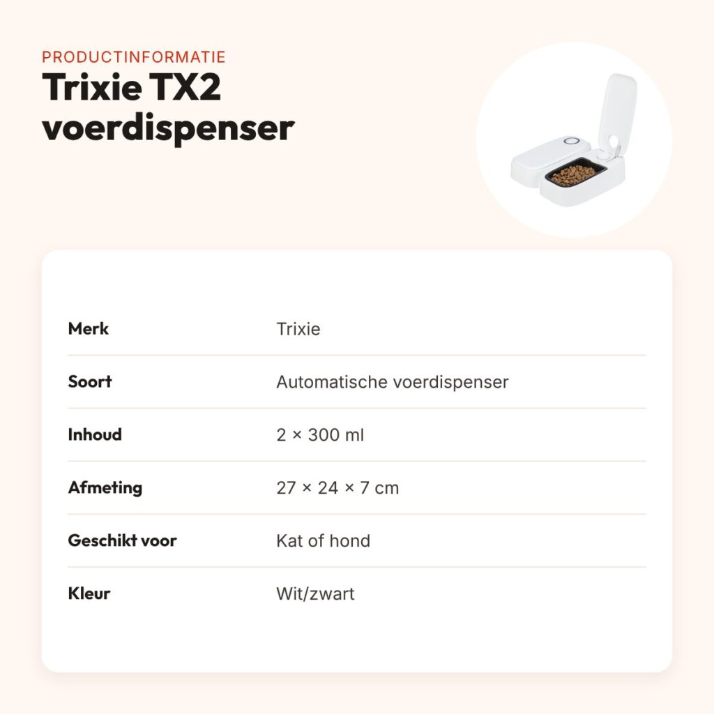 Trixie TX2 automatische voerdispenser 2 x 300 ml – 27 x 24 x 7 cm, antislip – productinformatie