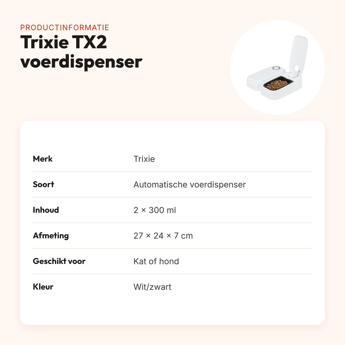 Trixie TX2 automatische voerdispenser 2 x 300 ml – 27 x 24 x 7 cm, antislip – productinformatie