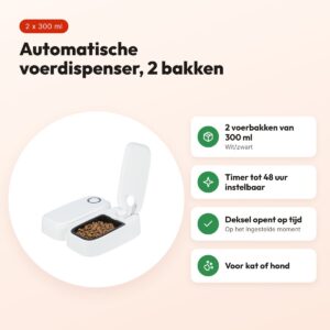 Trixie TX2 automatische voerdispenser 2 x 300 ml – 27 x 24 x 7 cm, antislip – voordelen