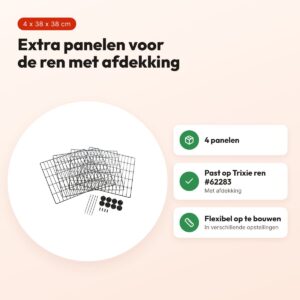 Trixie uitbreiding ren met afdekking metaal zwart 38 x 38 cm – 4 elementen – voordelen