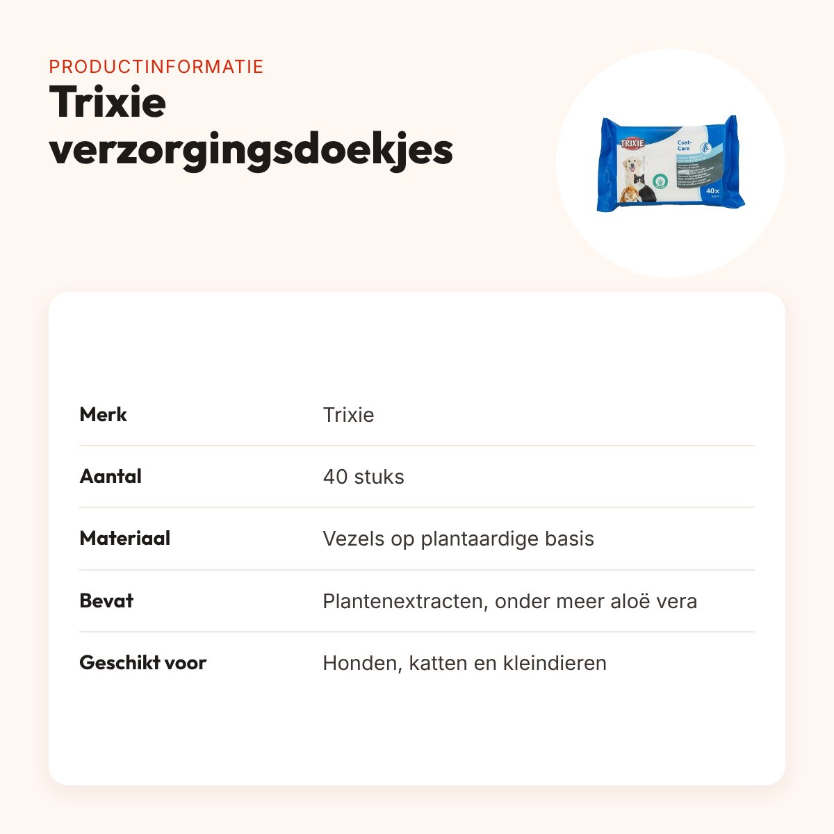 Trixie universele verzorgingsdoekjes 40 stuks – plantaardige vezels – productinformatie