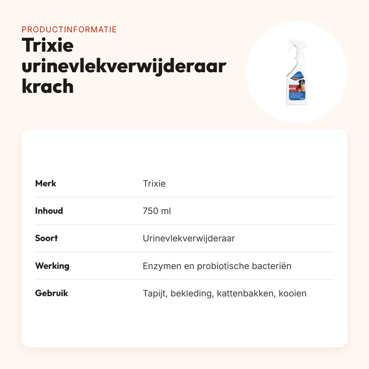 Trixie urinevlekverwijderaar krachtig 750 ml – enzymen en probiotica – productinformatie