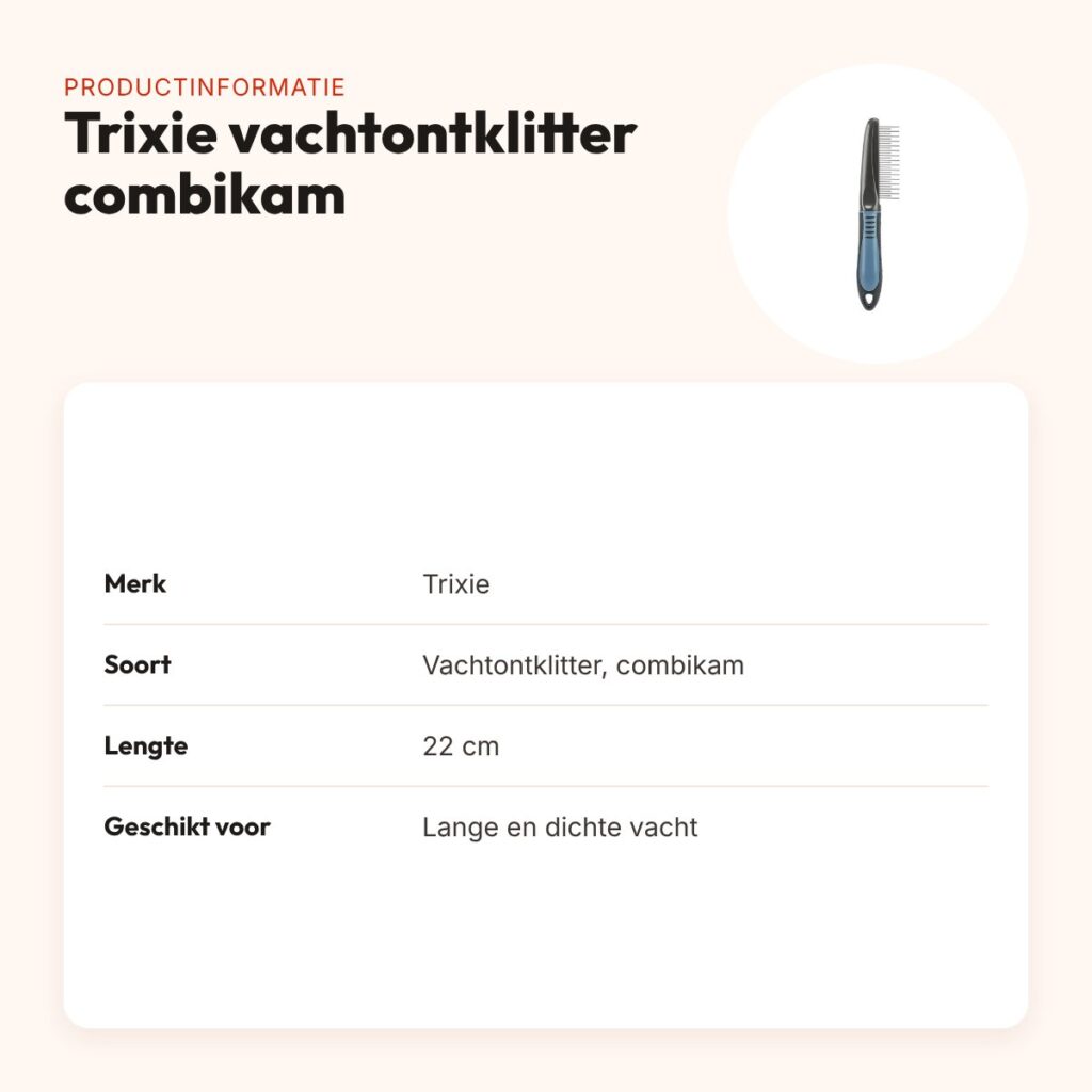 Trixie vachtontklitter combikam 22 cm – voor lange, dichte vacht – productinformatie