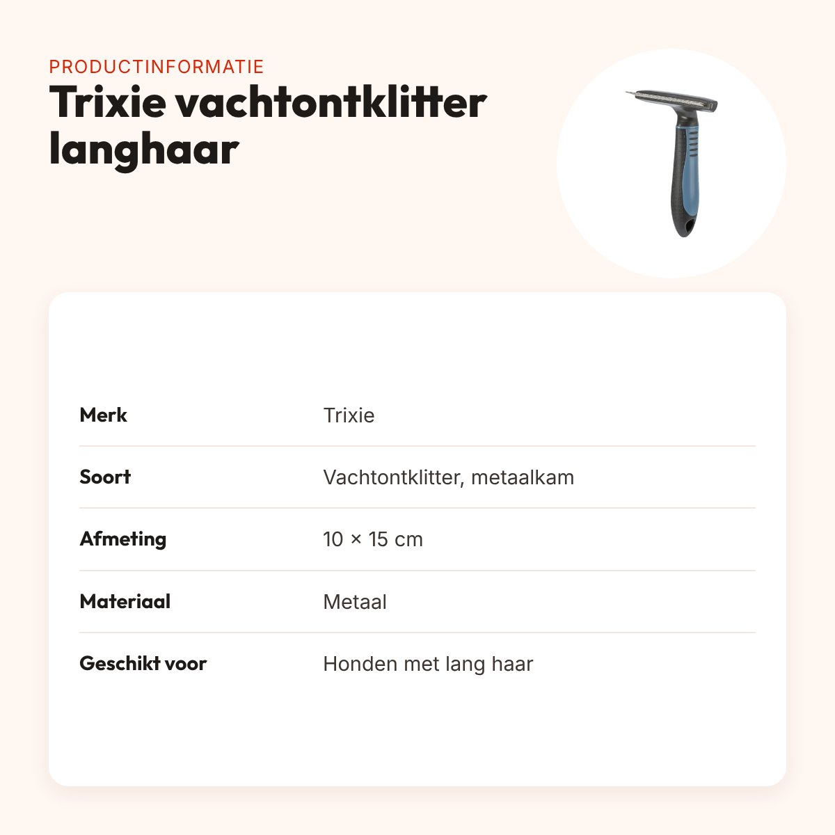 Trixie vachtontklitter langhaar 10 x 15 cm – metaalkam – productinformatie