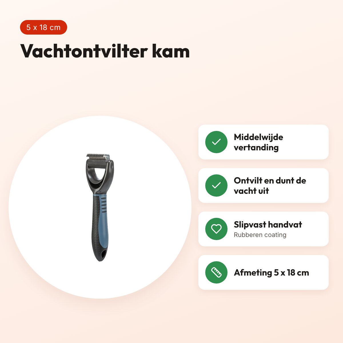 Trixie vachtontvilter kam 5 x 18 cm – middelwijde vertanding – voordelen