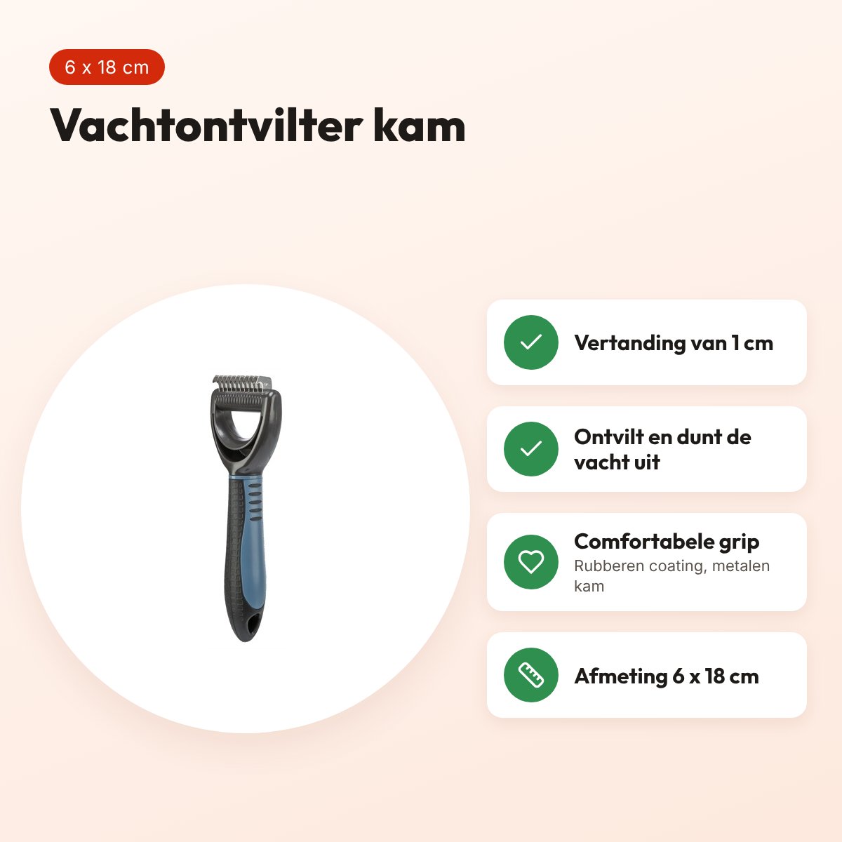 Trixie vachtontvilter kam 6 x 18 cm – vertanding van 1 cm – voordelen