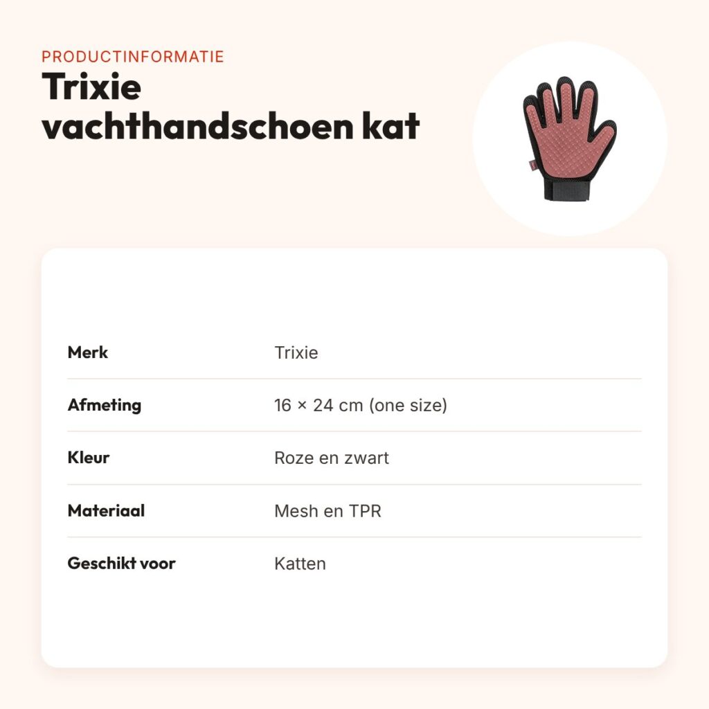Trixie vachtverzorgingshandschoen kat roze/zwart 16 x 24 cm – productinformatie