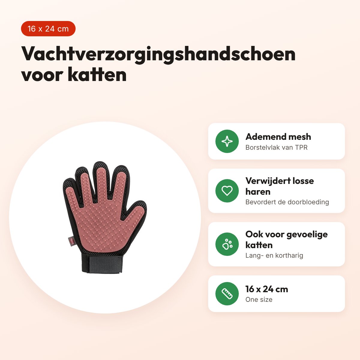 Trixie vachtverzorgingshandschoen kat roze/zwart 16 x 24 cm – voordelen