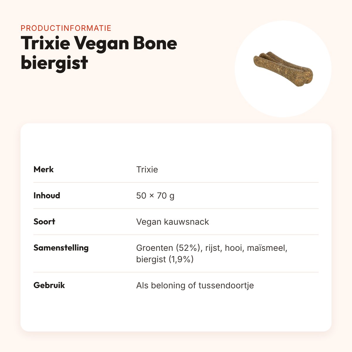 Trixie Vegan Bone kauwsnack met biergist 50 x 70 g – productinformatie