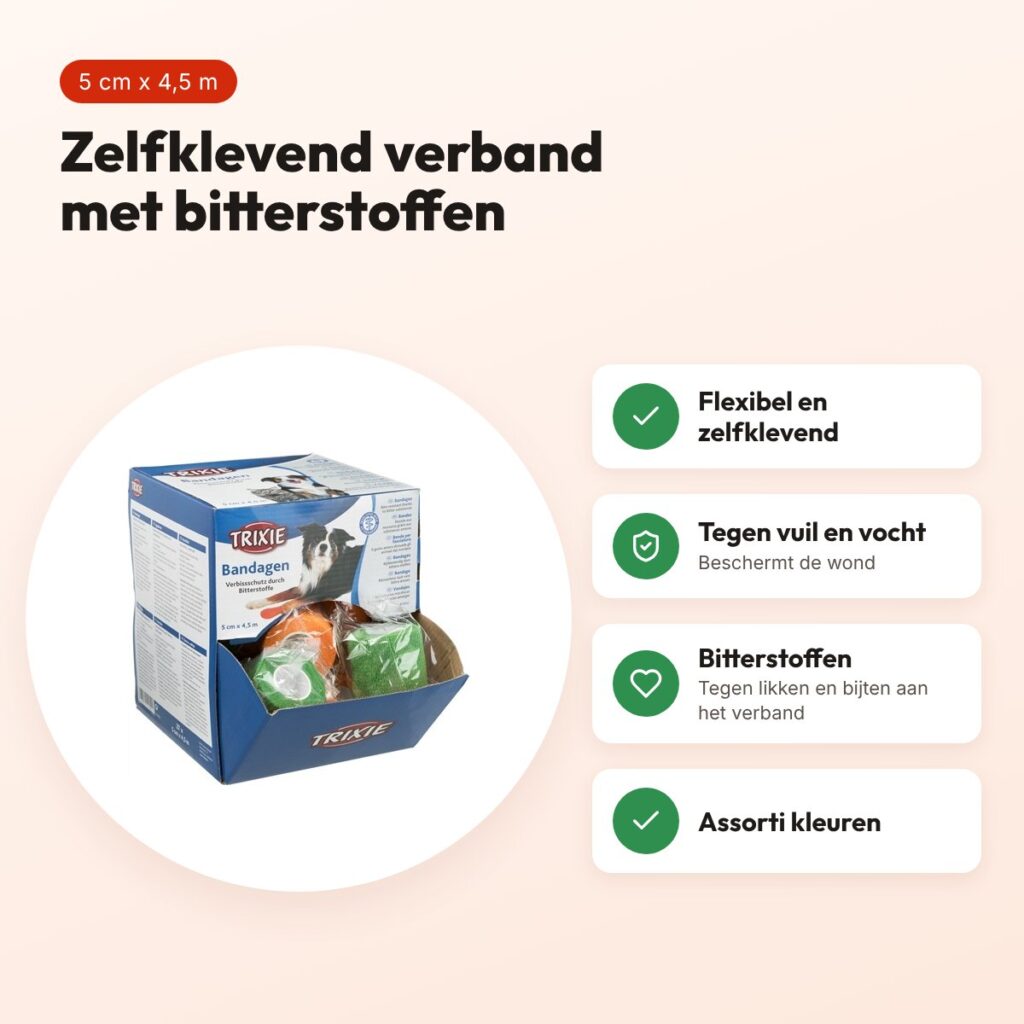 Trixie verband met bitterstoffen 5 cm x 4,5 m – assorti, voor hond – voordelen
