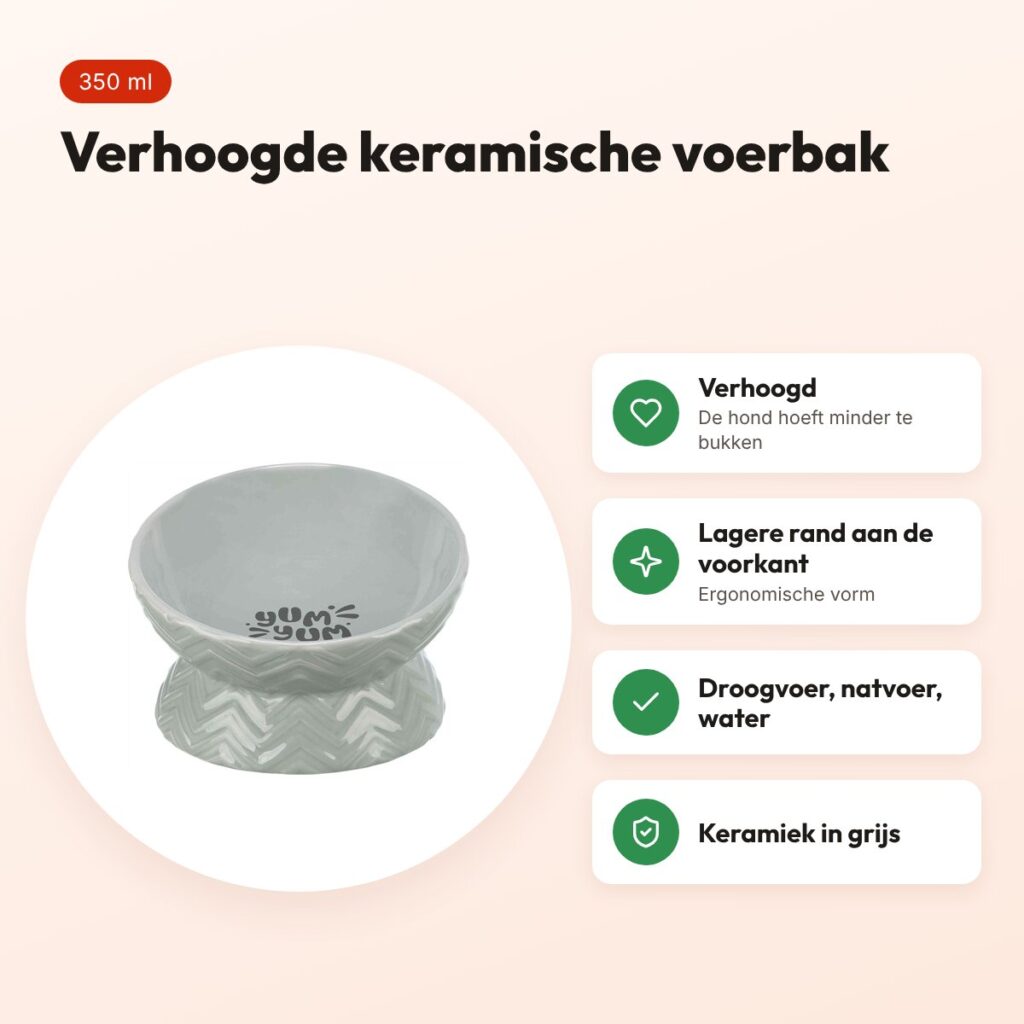 Trixie verhoogde voerbak keramiek grijs 350 ml – ergonomisch, voor honden – voordelen